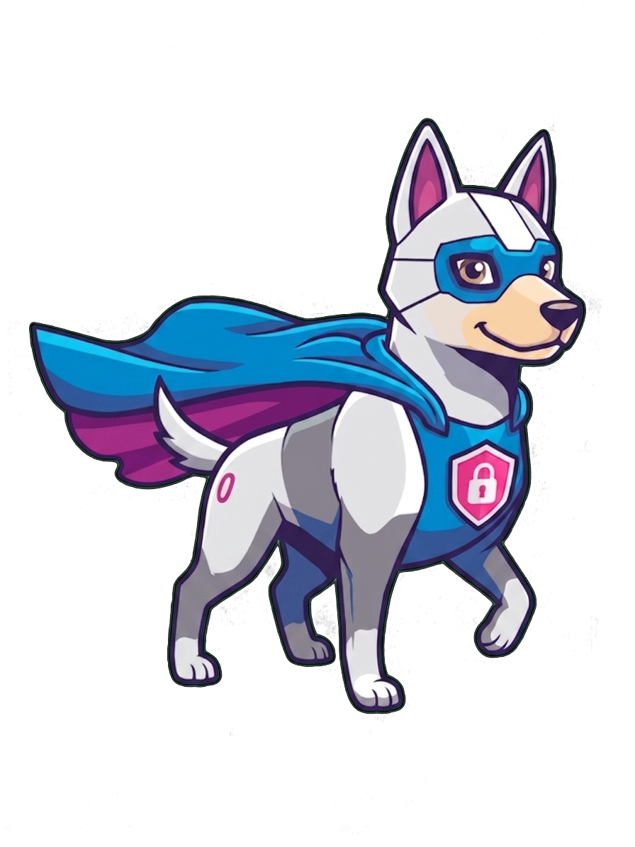 Kodi con su capa y su escudo con candado